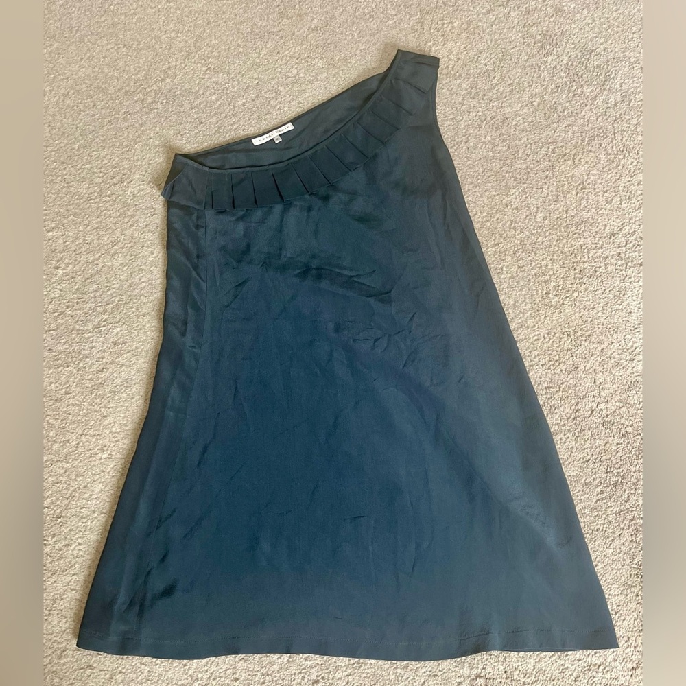 Heidi Klein One Shoulder Blue Grey Size 2 Medium 100% Silk Cocktail Dress